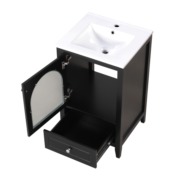 20" Bathroom Vanity with Sink, Bathroom Cabinet with Soft Closing Glass Door, A Drawer, Black 