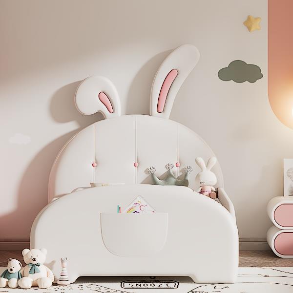 Twin size Upholstered Rabbit-Shape Princess Bed ,Twin Size Platform Bed with Headboard and Footboard,White