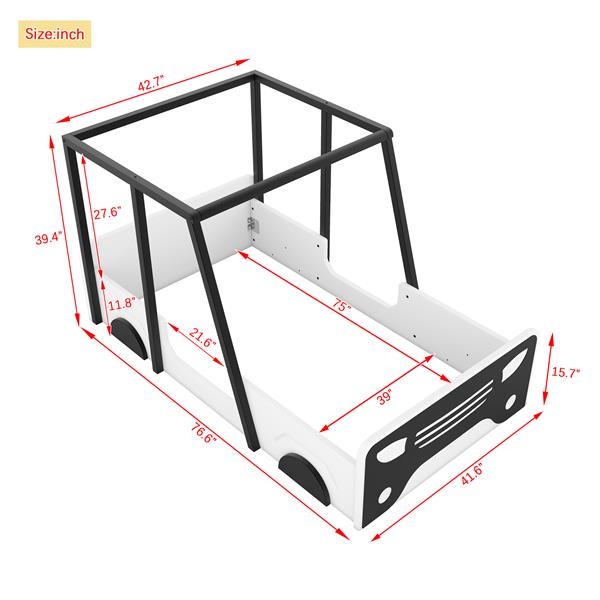 Twin Size Car-shaped Bed with Roof,Wooden Twin Floor Bed with wheels and door Design,Montessori Inspired Bedroom,Black