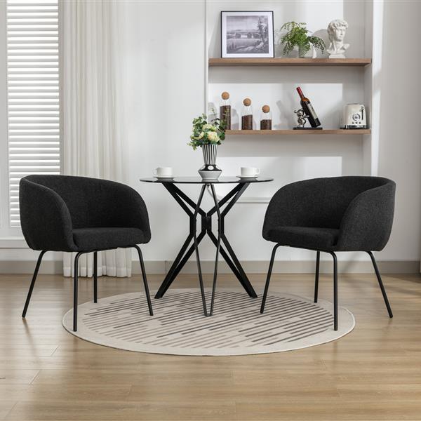 040-Set of 2 Boucle Fabric Dining Chairs With Black Metal Legs,Black