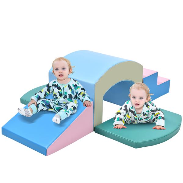 Soft Foam Playset for Toddlers, Safe Single-Tunnel Foam Climber for Kids, Lightweight Indoor Active Play Structure with Slide Stairs and Ramp for Beginner Toddler Climb and Crawl