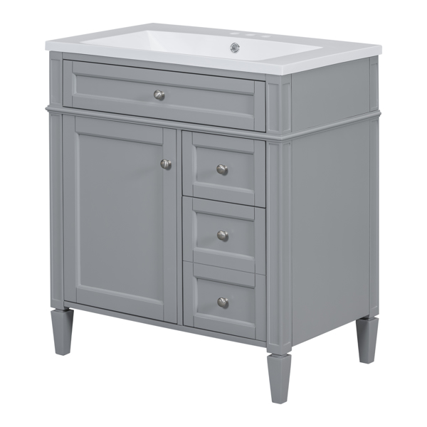 30'' Bathroom Vanity with Top Sink, Modern Bathroom Storage Cabinet with 2 Drawers and a Tip-out Drawer, Freestanding Vanity Set with Mirror Cabinet, Single Sink Bathroom Vanity 