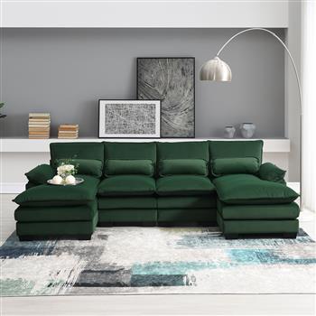 [VIDEO provided][New]110*55\\" Modern U-shaped Sectional Sofa with Waist Pillows,6-seat Upholstered Symmetrical Sofa Furniture,Sleeper Sofa Couch with Chaise Lounge for Living Room,Apartment,5 Color