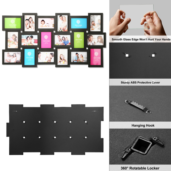 18 Pictures Frames Collage for Photos in 4" x 6" Glass Protection Display Wall Mounting Gallery Home Decor Kit(Black)