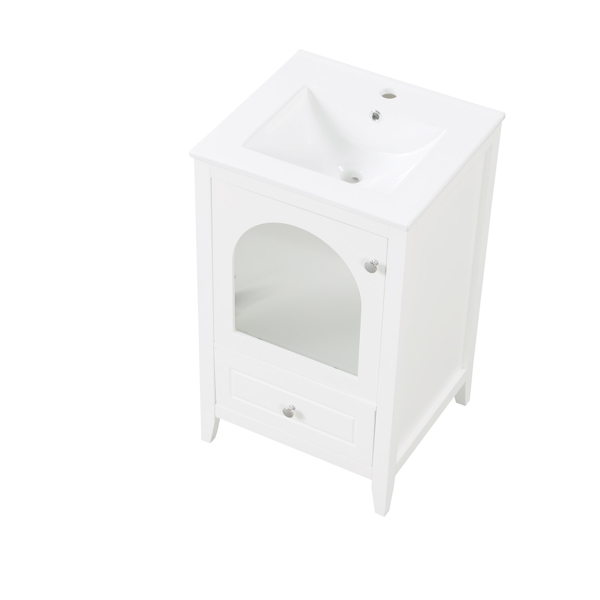 20" Bathroom Vanity with Sink, Bathroom Cabinet with Soft Closing Glass Door, A Drawer, White 