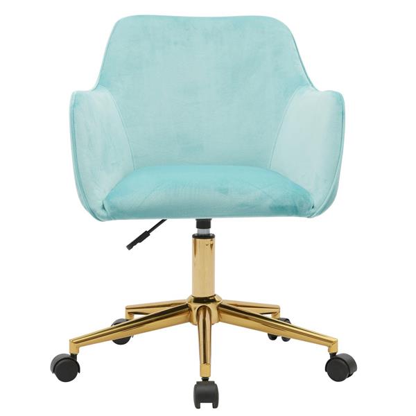 Modern Velvet Fabric Material Adjustable Height 360 revolving Home Office Chair with Gold Metal Legs and Universal Wheels for Indoor,Aqua Light Blue