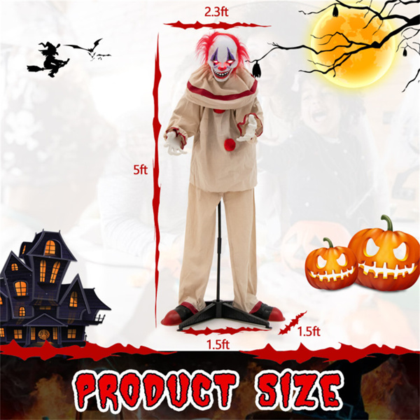 5 FT  Halloween Clown Decoration with Glowing Red Eyes