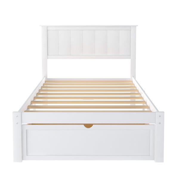 Twin Size Platform Bed with Under-bed Drawer, White