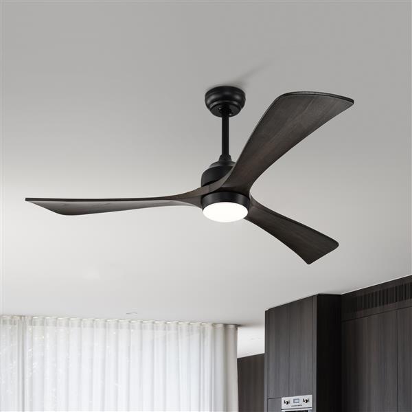 52" Ceiling Fan with Lights Remote Control,Quiet DC Motor 3 Blade Ceiling Fans 6 Speed Levels,Reversible Ceiling Fan, for Patio Living Room, Bedroom, Office,Indoor.(Matte Black +Black Walnut )