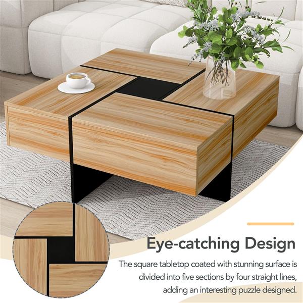 Unique Design Coffee Table with 4 Hidden Storage Compartments, Square Cocktail Table with Extendable Sliding Tabletop, UV High-gloss Design Center Table for Living Room, 31.5"x 31.5"