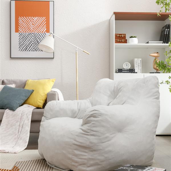 010-Soft Velvet Fabric Bean Bag Chair Filled With Memory Sponge,Ivory