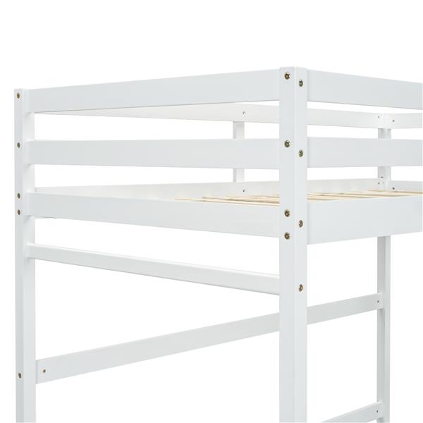 Twin Size High Loft Bed with inclined Ladder, Guardrails,White