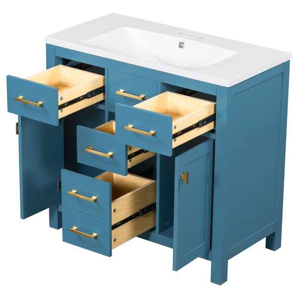 36'' Bathroon Vanity with Resin Sink Combo Set,Modern Freestanding Single Bathroom Cabinet with 4 Drawers & 2 Cabinets,Storage Cabinet for Bathroom, Solid Wood Frame Vanity Set, Blue 