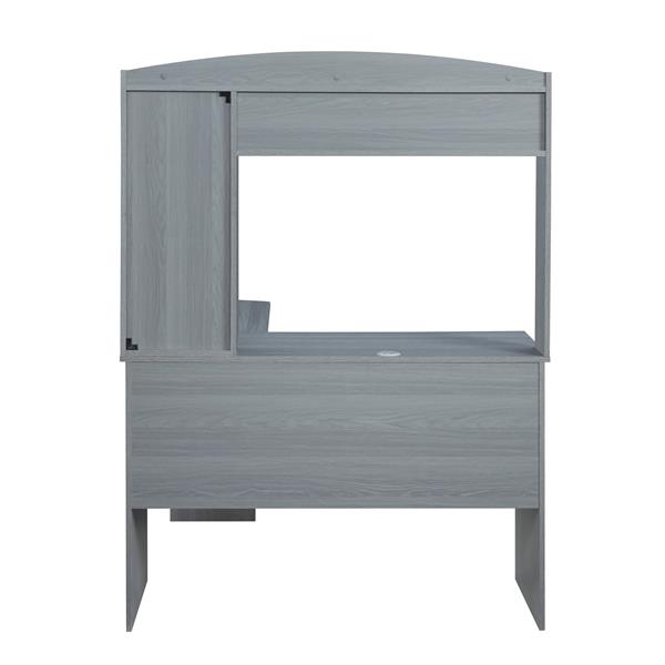 Modern L-Shaped Desk with Hutch, Grey