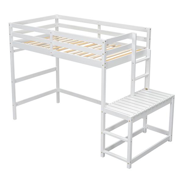 Twin High Loft Bed with Ladder landing Platform, Ladders, Guardrails,White