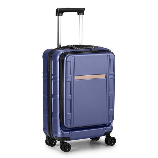 Carry on Luggage 22 X 14 X 9 Airline Approved, ABS+PC 20 Inch Luggage with Front Compartment, Double Spinner Wheels, TSA Lock，Blue Color