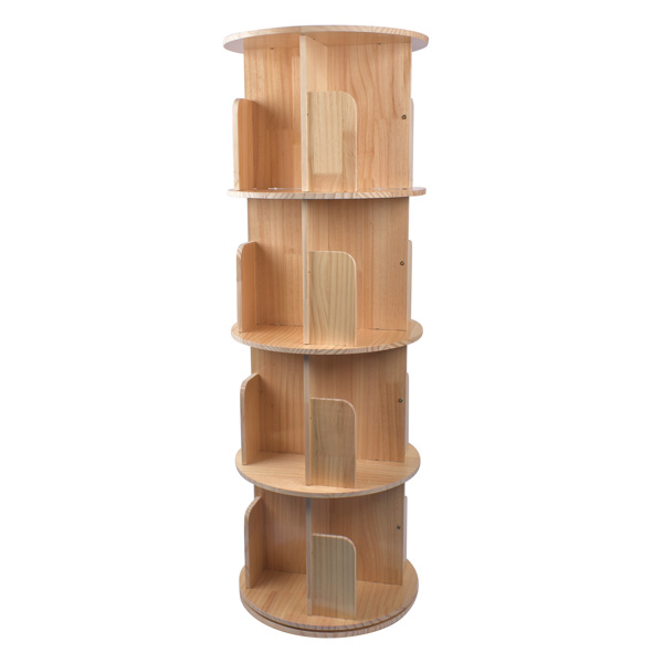 Rotating Bookshelf 360 Degrees 4 Tier Stackable Solid Wood Bookshelf Organizer