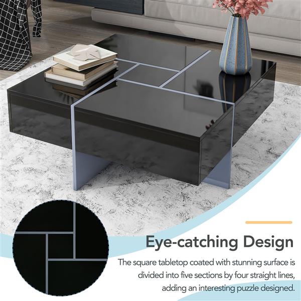 Unique Design Coffee Table with 4 Hidden Storage Compartments, Square Cocktail Table with Extendable Sliding Tabletop, UV High-gloss Design Center Table for Living Room, 31.5"x 31.5"