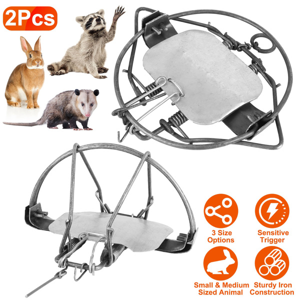 2Pcs Animal Spring Trap Sturdy Iron Animal Snap Trap 6In Powerful Reusable Fox Raccoon Rabbit Skunk Feral Small Medium Sized Animal Hunting Trap