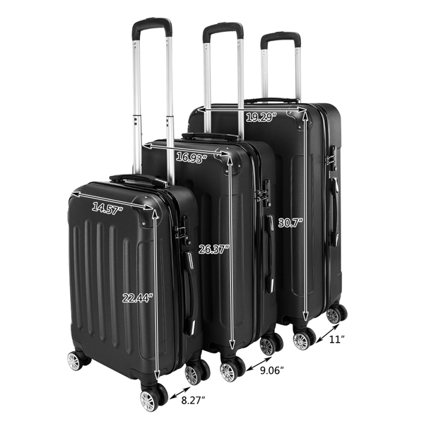 3 Pcs Suitcase Lightweight ABS Carry-on Hand Luggage 4 Spinner Wheels Trolley Case