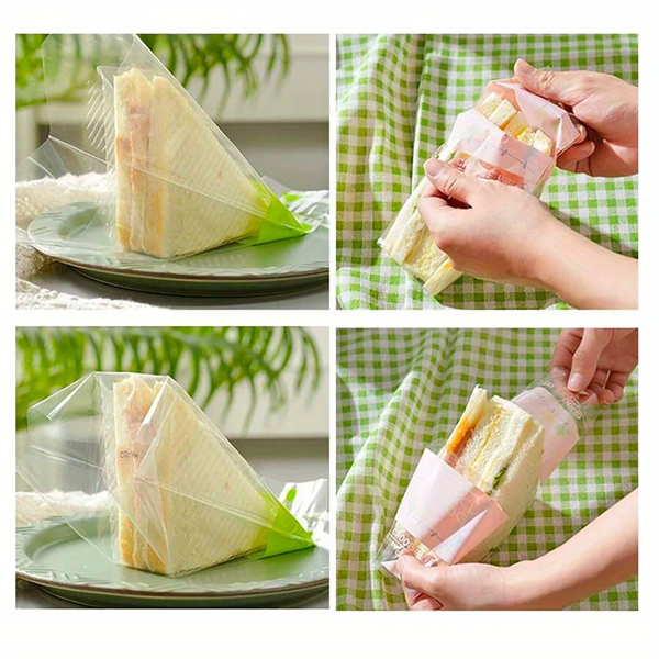 100pcs Sandwich Packaging Transparent Baked Triangle Cake Disposable Packaging Transparent Bag   - YELLOW