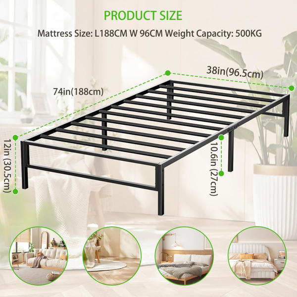 Metal Bed Frame-Simple and Atmospheric  Metal Platform Bed Frame, Storage Space Under The Bed Heavy Duty Frame Bed, Sturdy Twin Size Bed Frame, Suitable for Bedroom