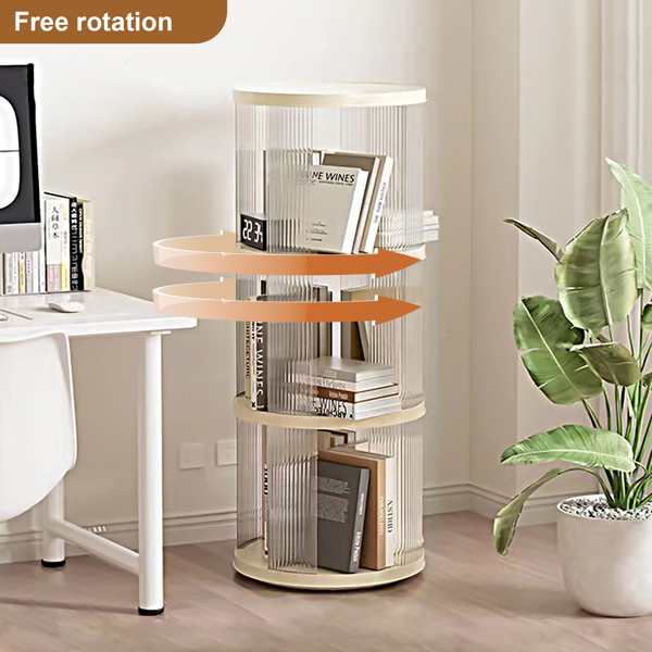 360° Rotating Bookshelf, Small Corner Bookcase with Small Footprint, 3 Tier Floor Standing Bookcasefor Kids&Adults, Narrow Book Shelf Organizer for Bedroom, Living Room, Round, White 