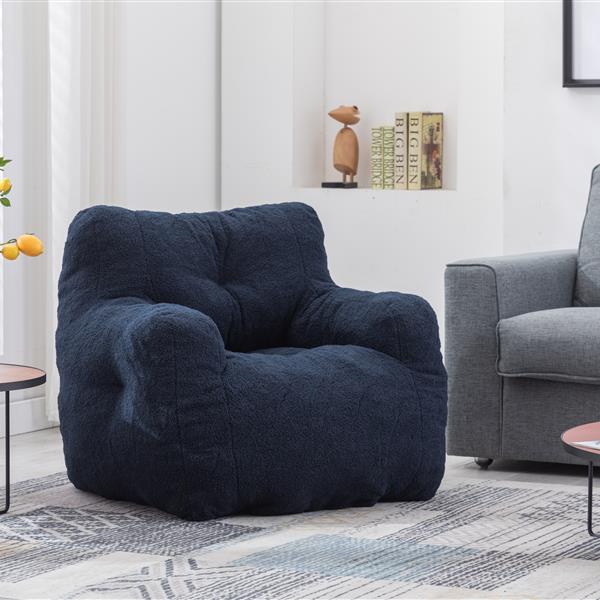 010-Soft Teddy Fabric Tufted Foam Bean Bag Chair With Teddy Fabric Dark Blue