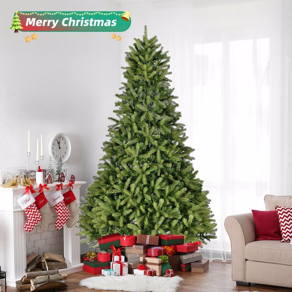 9Ft Artificial Christmas Tree with 2576 PE&PVC Mixed Branch Tips, Unlit Hinged Premium Spruce Fake Xmas Trees, Holiday Decoration, Easy Assembly, Foldable Metal Stand, Green 