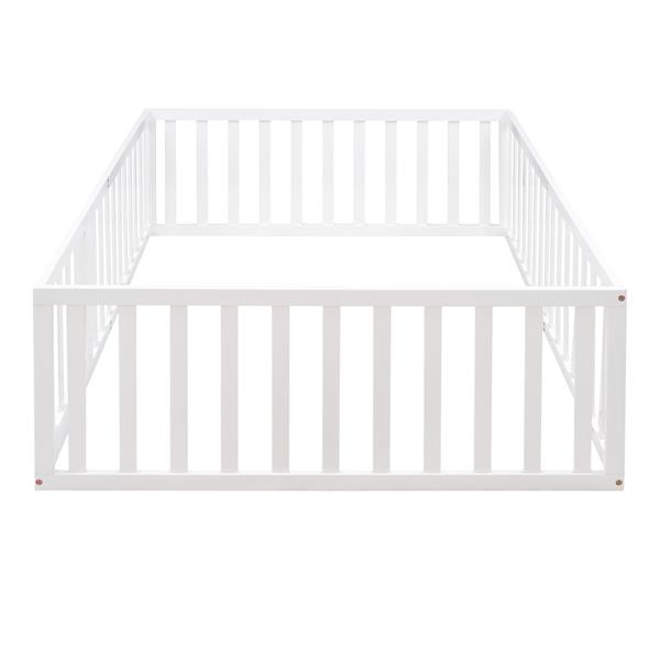 Full Size Wood Daybed Frame with Fence, White