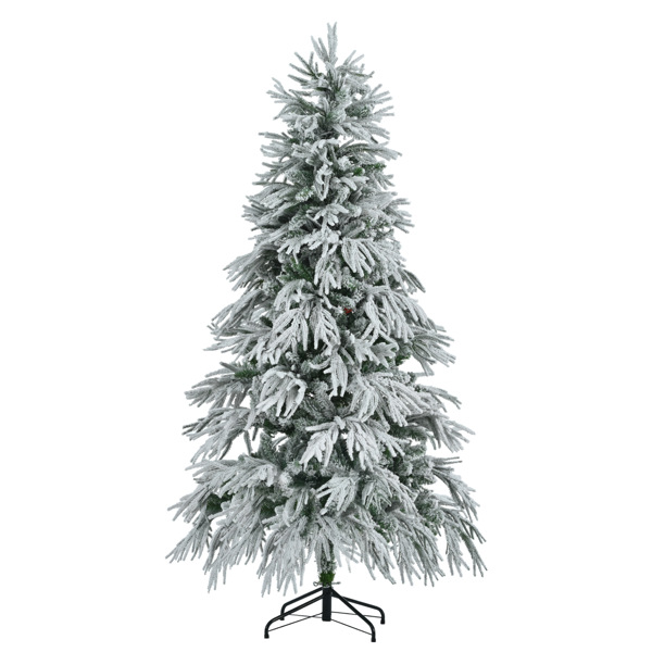 6FT Pre-Lit Spruce Snow Flocked Christmas Tree, Artificial Hinged Xmas Tree with 300 Multi-Color LED Lights, 8 Flashing Modes &790 Snow Branch Tips, Holiday Office Home Décor 