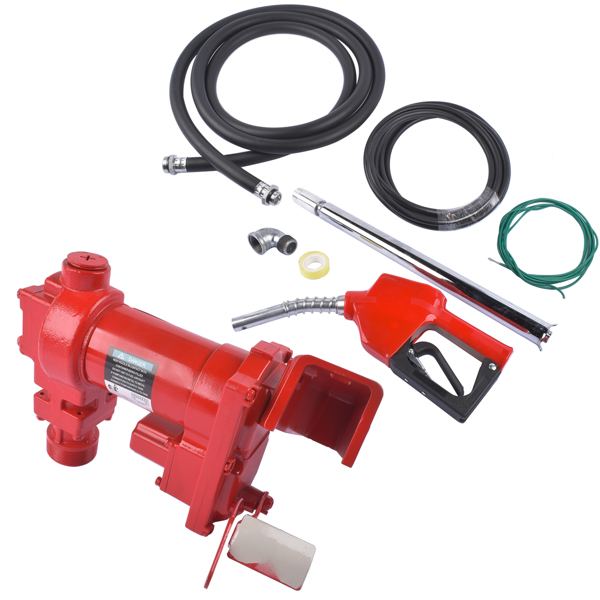 Red Nozzle Large Bore 12V 15 GPM 13A Fuel Transfer Pump with Discharge Hose