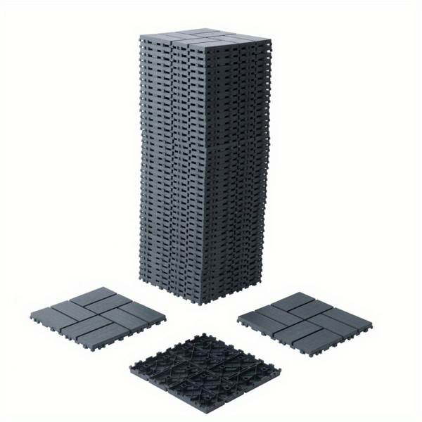 Plastic Interlocking Deck Tiles Outdoor All Weather Waterproof 44 PCS 12"x12" Flooring Deck Tiles Patio Floor Tile for Pool Balcony Backyard Porch, Dark Grey