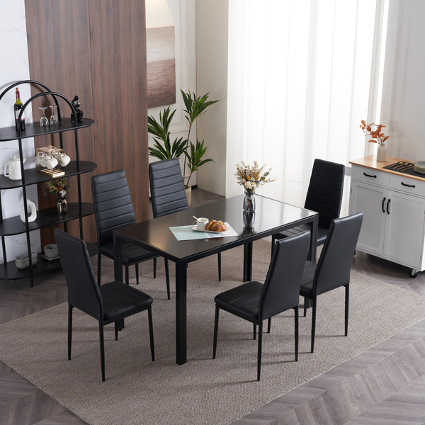 4pcs Elegant Assembled Stripping Texture High Backrest Dining Chairs Black（Replace encoding：13028198-18410366）