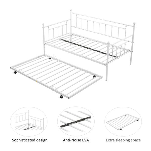 Metal Twin Daybed with Trundle/ Heavy-duty Sturdy Metal/ Noise Reduced/ Trundle for Flexible Space/ Vintage Style/ No Box Spring Needed