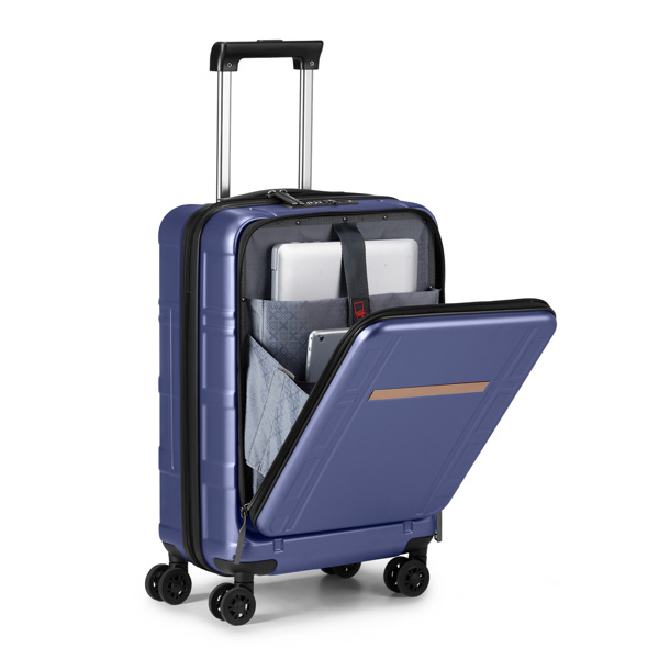 Carry on Luggage 22 X 14 X 9 Airline Approved, ABS+PC 20 Inch Luggage with Front Compartment, Double Spinner Wheels, TSA Lock，Blue Color