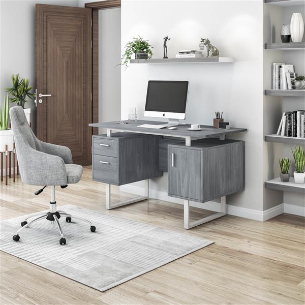 Modern Office Desk with Storage, Grey