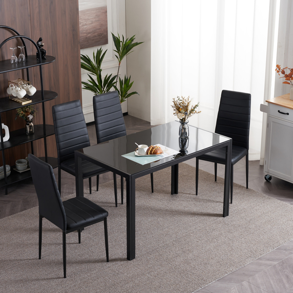 4pcs Elegant Assembled Stripping Texture High Backrest Dining Chairs Black（Replace encoding：13028198-18410366）