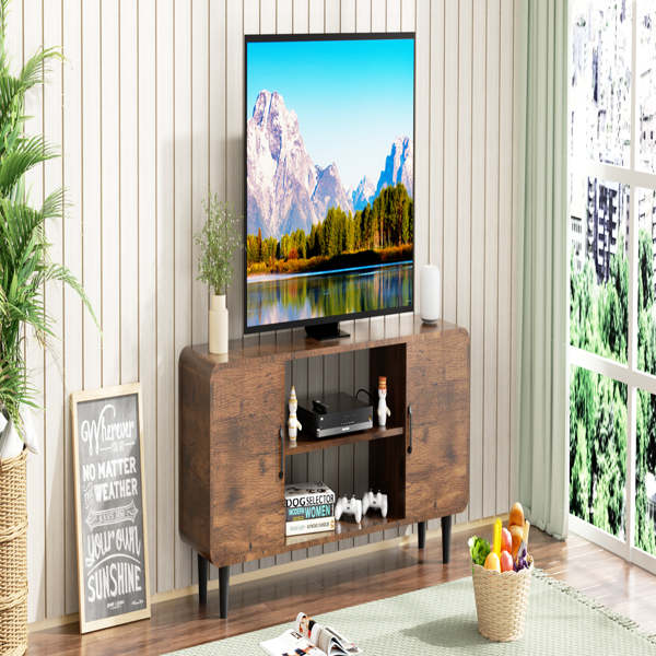 TV Stand for 55 Inch TV, Entertainment Center with Storage Cabinets, Soft Hinge Door with Handle, Media Console Table for Living Room Bedroom, Rustic Brown[Unable to ship on weekends, please note that