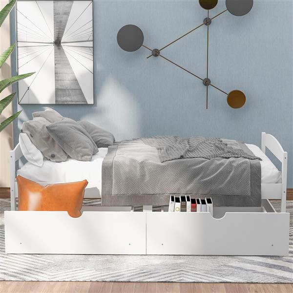 Twin size platform bed, with two drawers, white