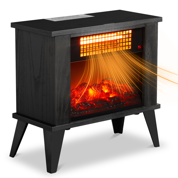 ZOKOP 15" Electric Fireplace Heater, Freestanding Wooden Fireplace Stove with 3D Realistic Flame, Overheat Protection, 1000W Portable Electric Heater for Indoor Bedroom Office Home, Black