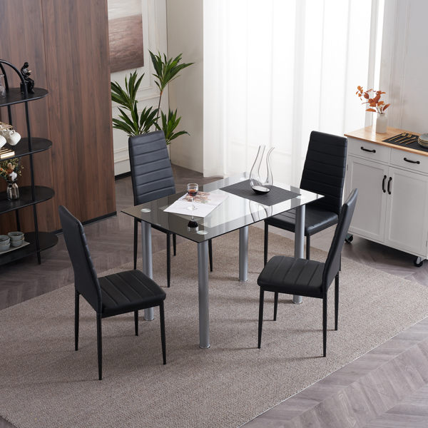 4pcs Elegant Assembled Stripping Texture High Backrest Dining Chairs Black（Replace encoding：13028198-18410366）