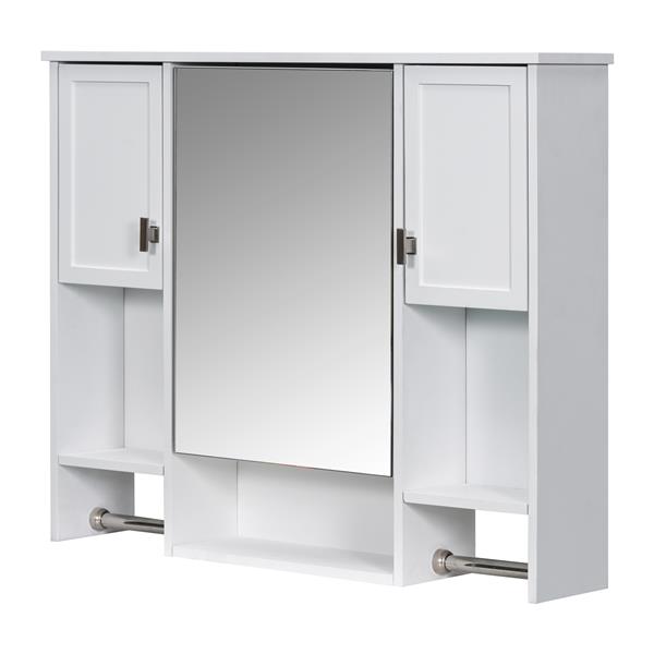 35'' x 28'' Modern Wall Mounted Bathroom Storage Cabinet, Bathroom Wall Cabinet with Mirror, Medicine Cabinet with Towels Bar