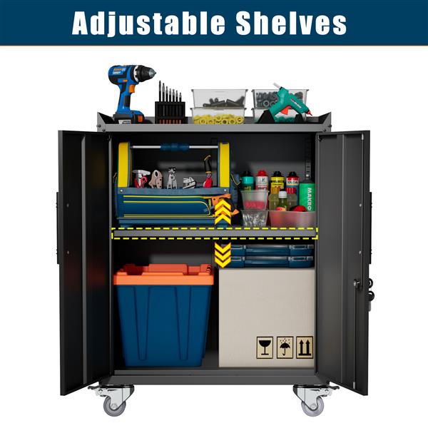 2 Door Tool Cabinets for Garage, Lockable Garage Storage Cabinet, Locking Metal Storage Cabinet with Wheels, Rolling Tool Chest, Assembly Required H34*W30.3*D18