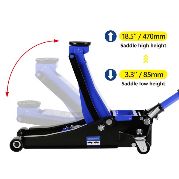 Hydraulic Low Profile and Steel Racing Floor Jack 3 Ton (6600 lb) Capacity,  with Dual Piston Quick Lift Pump, Blue Lifting range 3.3"-18.5"