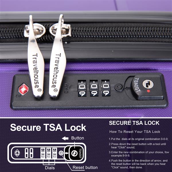 Hardshell Suitcase Spinner Wheels PP Luggage Sets Lightweight Durable Suitcase with TSA Lock,3-Piece Set (20/24/28) ,Purple