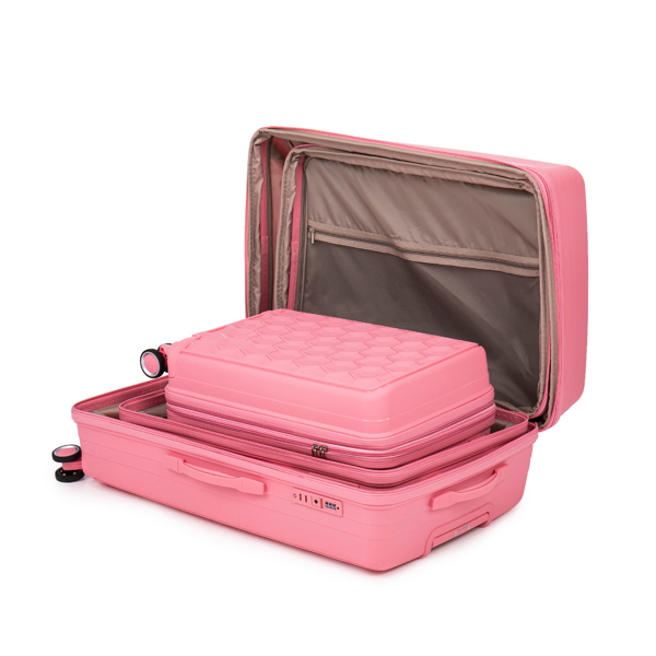 PP Luggage Sets 3 Piece(20/24/28), Expandable Carry On Luggage with TSA Lock Airline Approved, PP materials Hard Shell and Lightweight Suitcase with Spinner Wheels (Pink) 