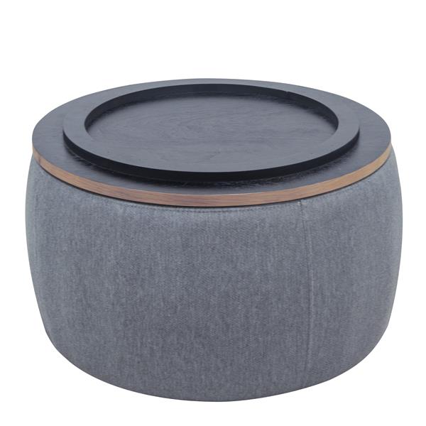 Round Storage Ottoman, 2 in 1 Function, Work as End table and Ottoman, Dark Grey (25.5"x25.5"x14.5")