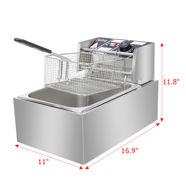 【Old code-56252372】ZOKOP EH81 2500W 220-240V 6.3QT/6L Stainless Steel Single Cylinder Electric Fryer UK Plug 