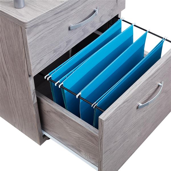 Rolling File Cabinet with Glass Top, Grey